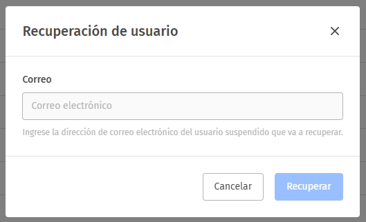Backoffice - Recuperar Usuario - Email