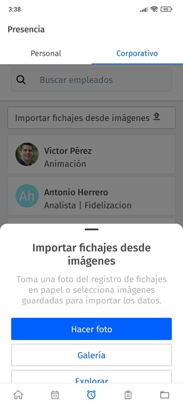 Popup importar fichajes movil
