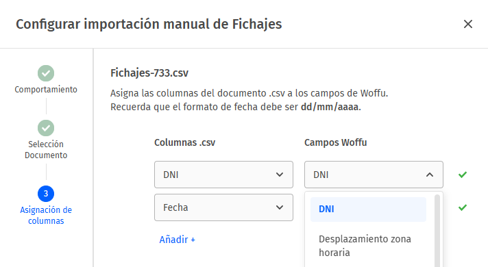 Importador - Fichajes por DNI