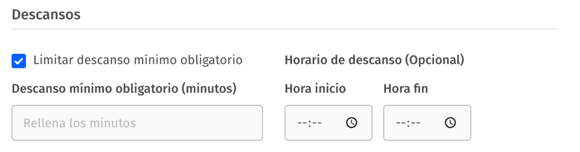 Configuracion - Horario - Descanso minimo obligatorio - Franjas