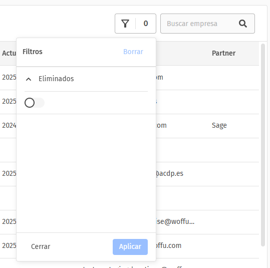 Backoffice - Filtro Eliminados