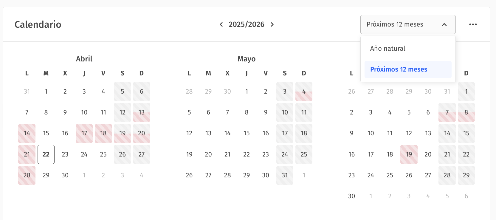 Filtro de calendario - 12 meses