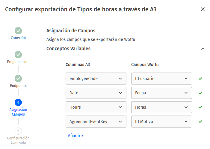 Exportador - Asignación Campos