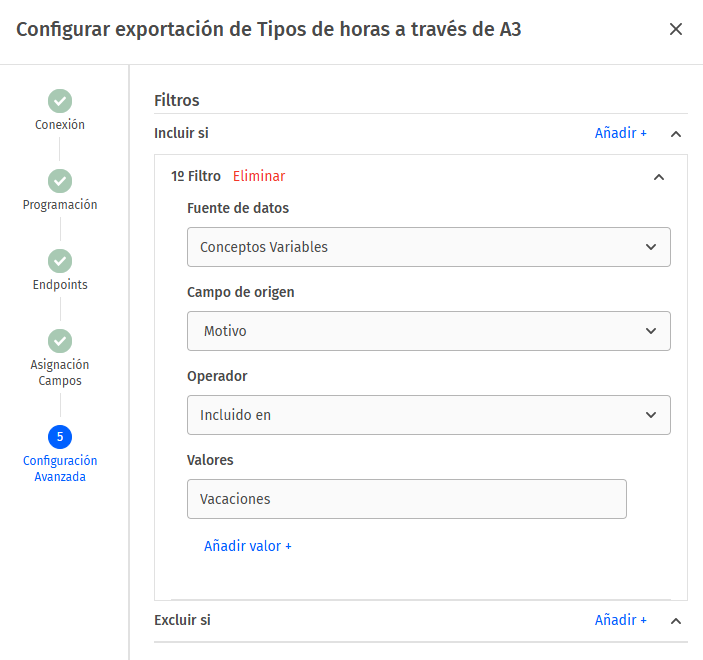 Exportador - Configuración Avanzada