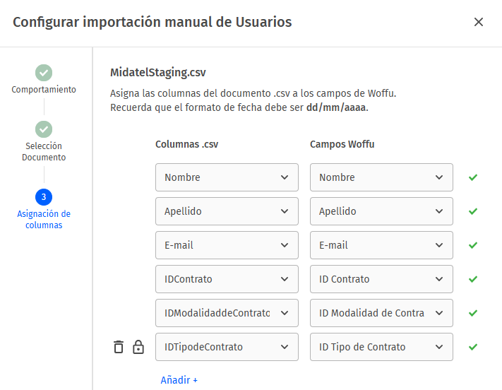Mapeo de campos de contratos