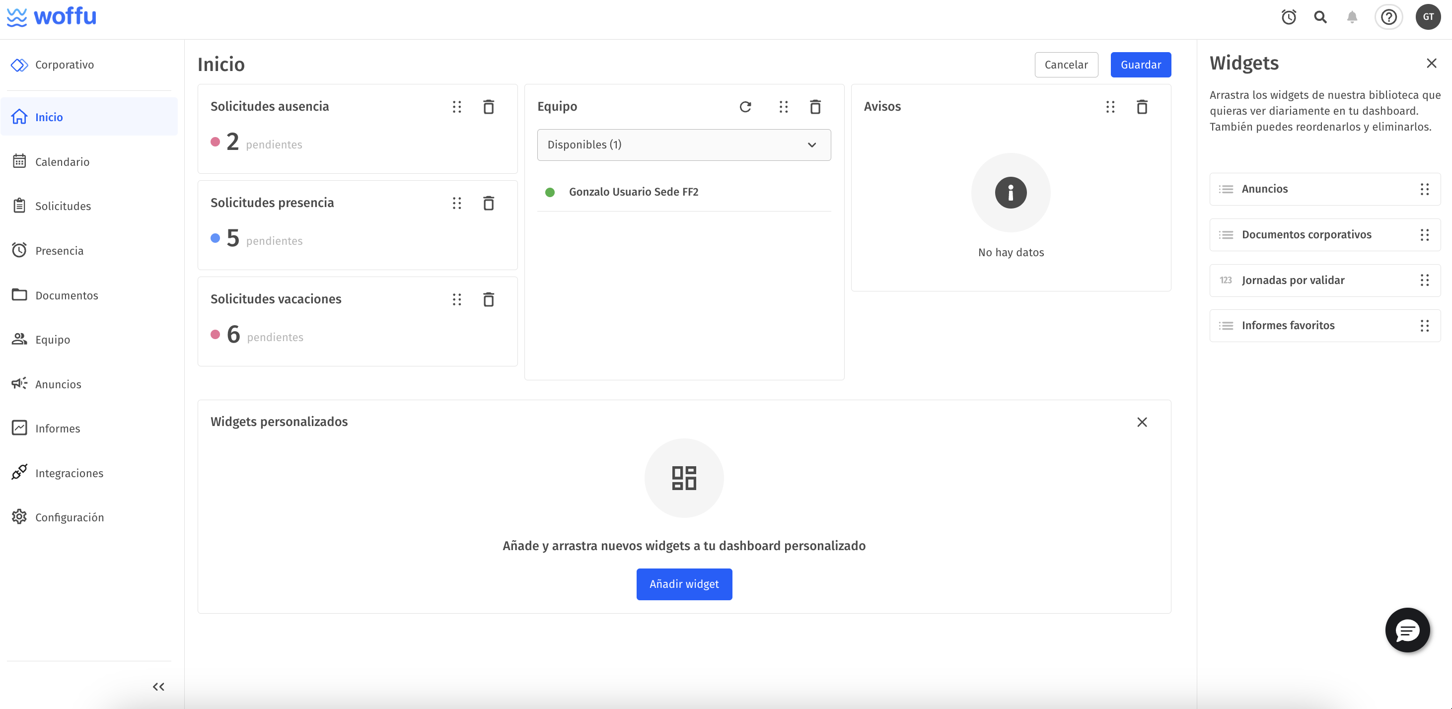 Menú widgets