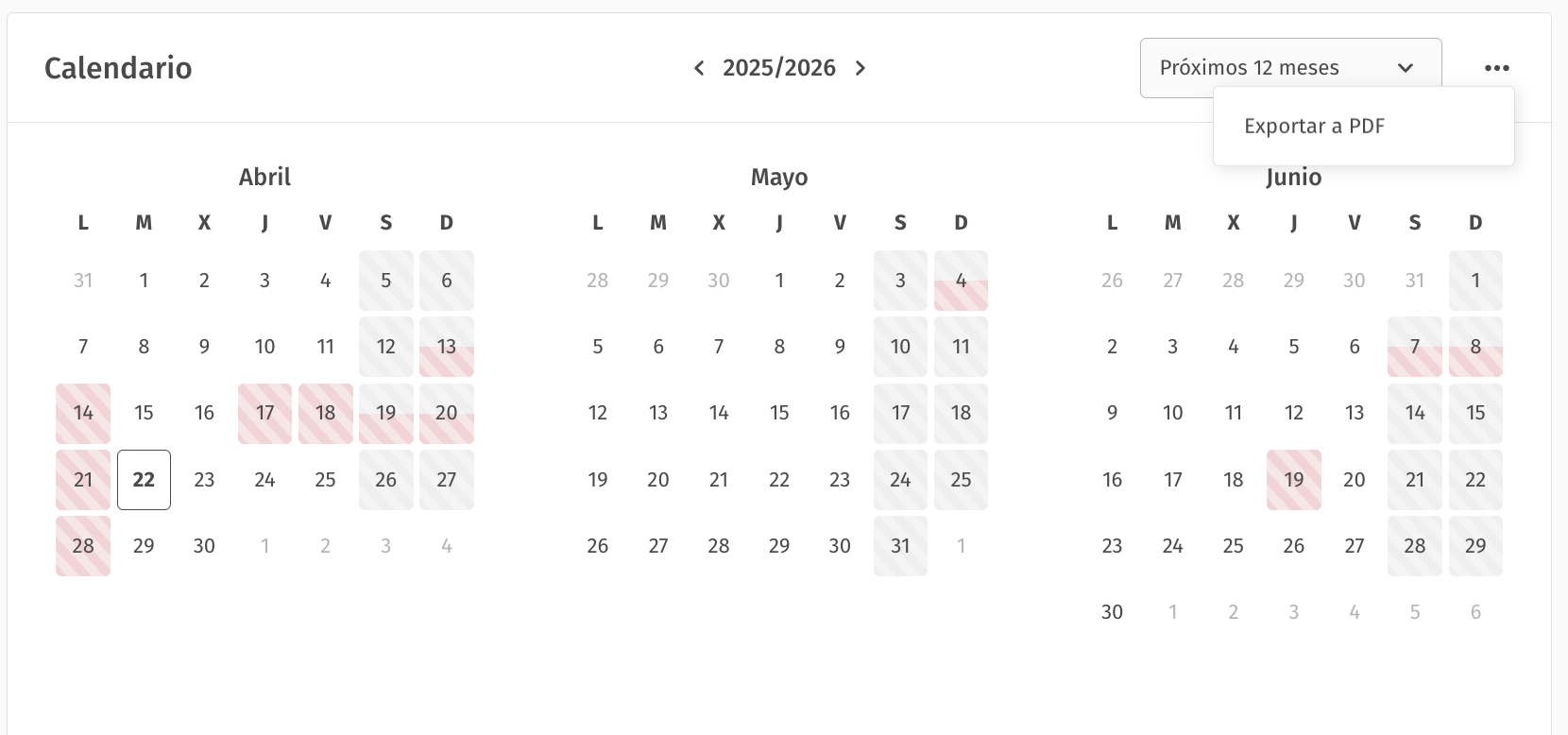 Exportar calendario de usuario